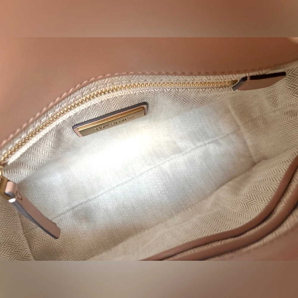 New Tory Burch Kira Chevron Small Leather Convertible Shoulder Bag Beige